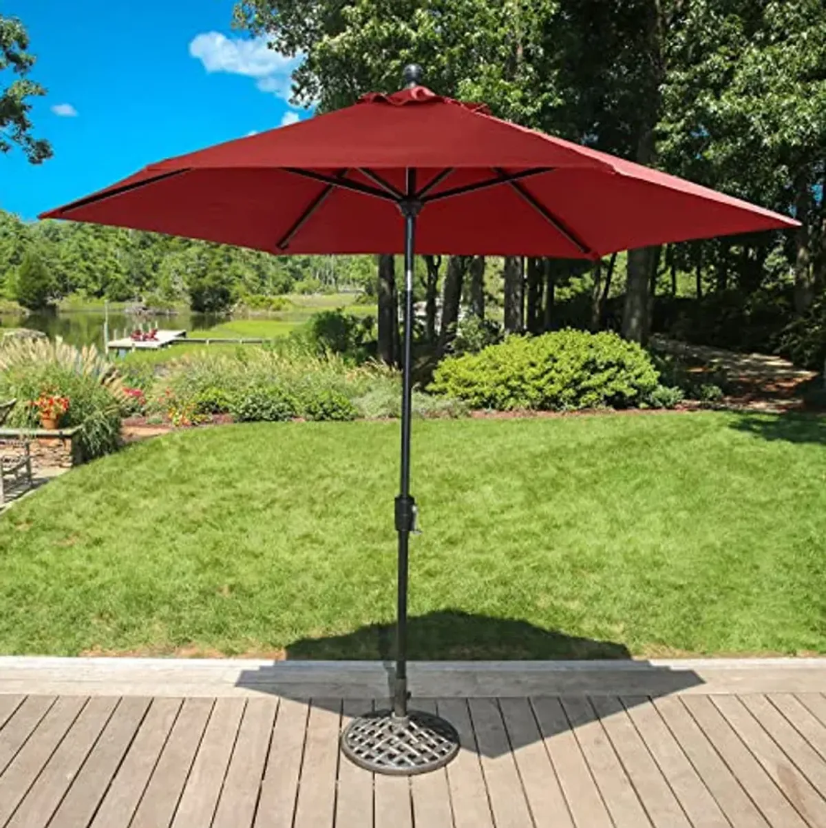 Hanover Traditions 9 Ft. Market Outdoor Umbrella with Tilt Crank Lever, Rust-Resistant, All-Weather, Red