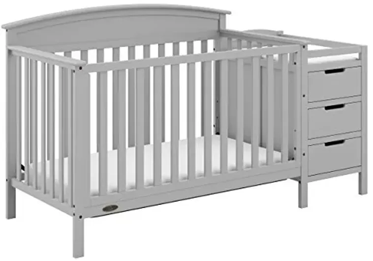 Graco Benton 4-in-1 Convertible Crib and Changer (Pebble Gray) – GREENGUARD Gold Certified, Crib and Changing -Table Combo, Water-Resistant Changing Pad, Converts to Toddler Bed, Daybed