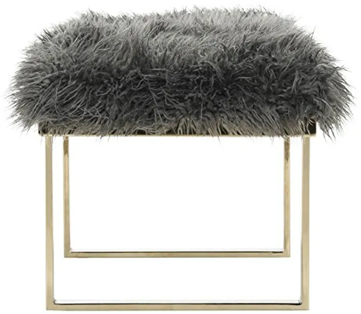 Safavieh Home Collection Maia Glam Grey Faux Sheepskin and Brass Bench