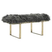 Safavieh Home Collection Maia Glam Grey Faux Sheepskin and Brass Bench