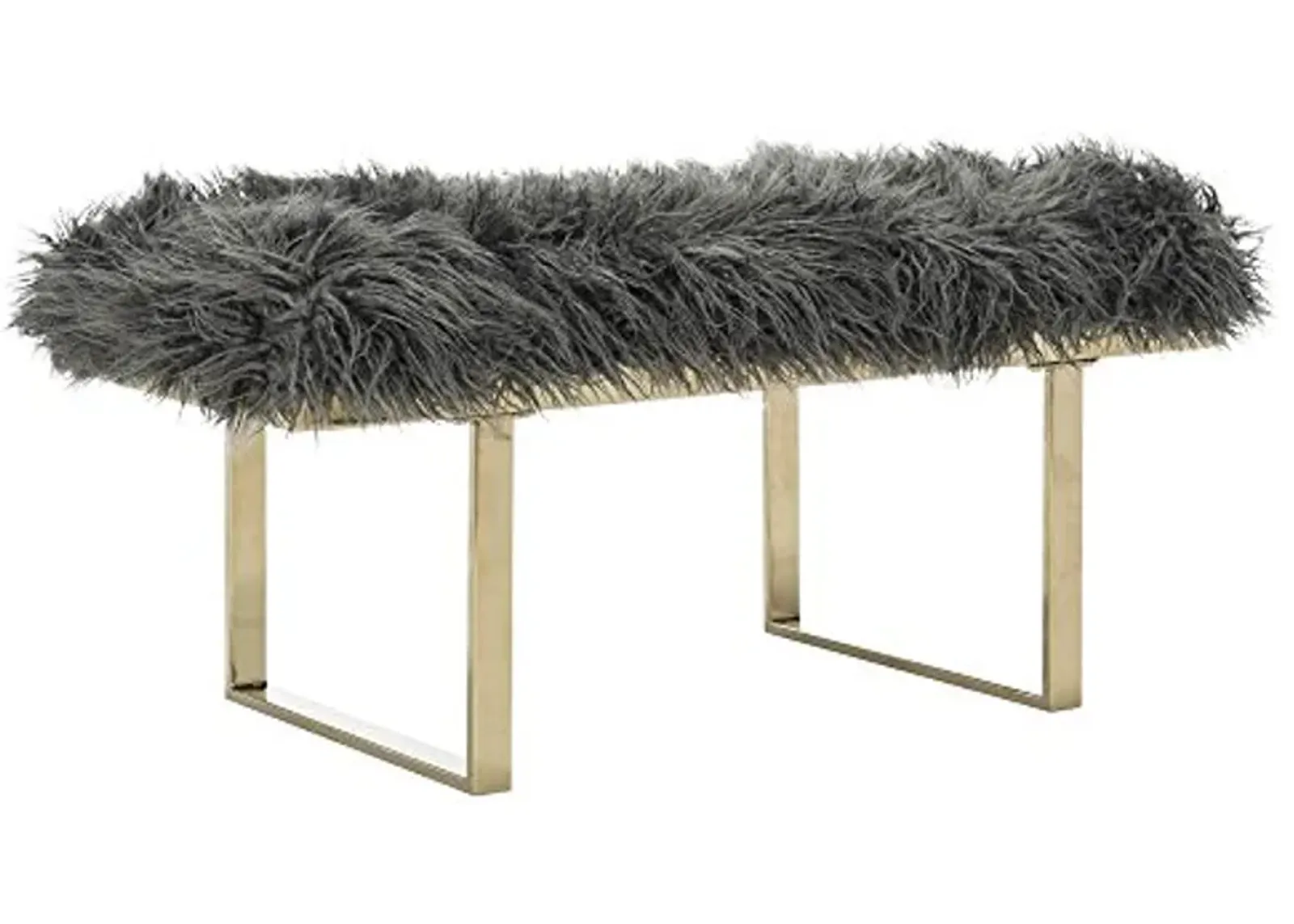 Safavieh Home Collection Maia Glam Grey Faux Sheepskin and Brass Bench