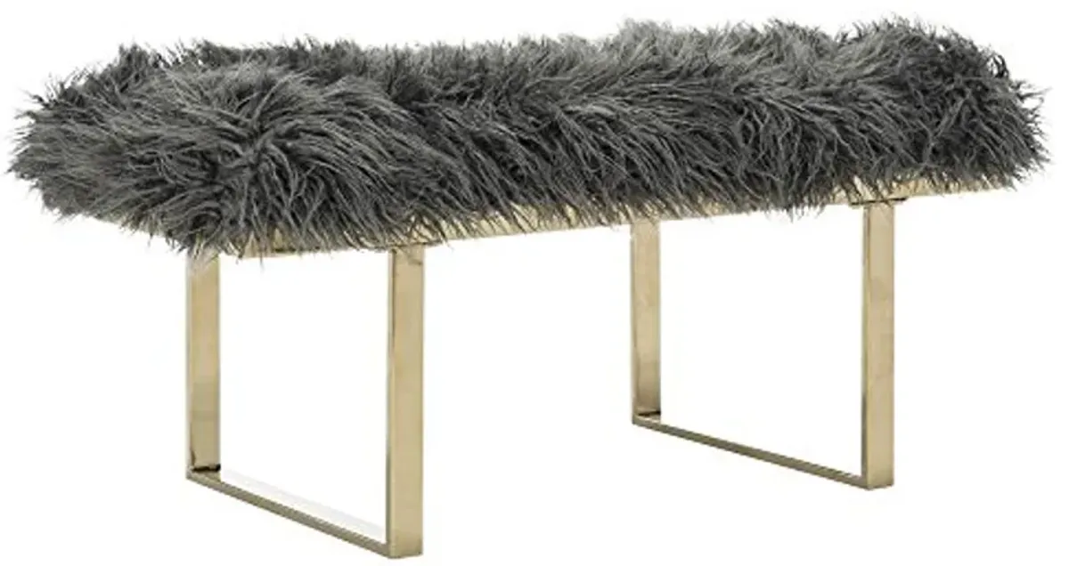 Safavieh Home Collection Maia Glam Grey Faux Sheepskin and Brass Bench