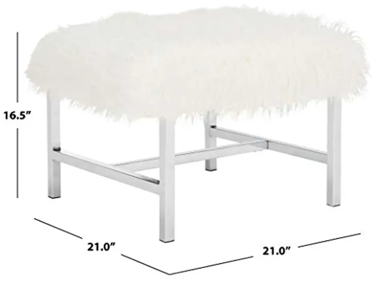 Safavieh Home Collection Horace White Faux Sheepskin and Chrome Square Bench