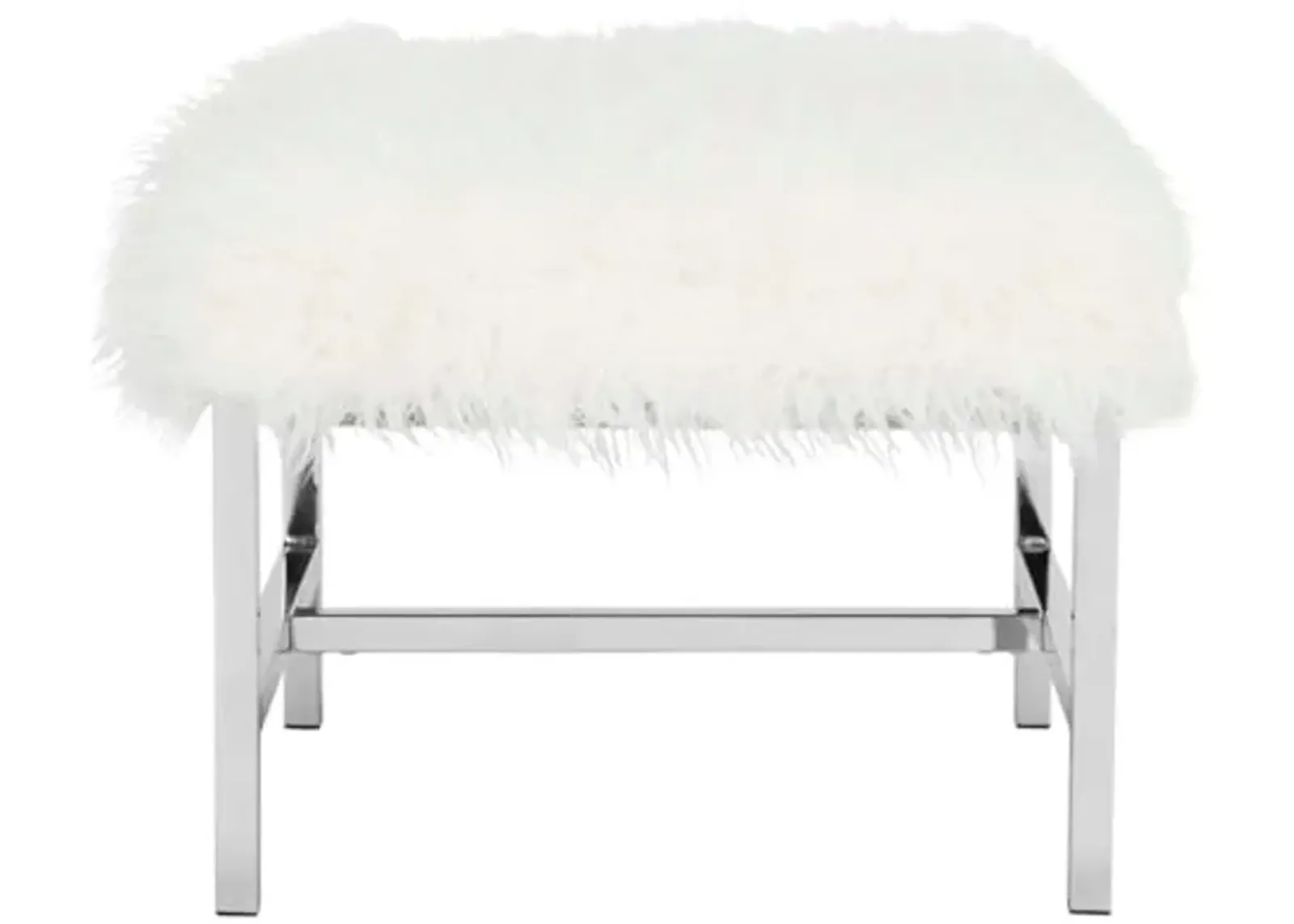 Safavieh Home Collection Horace White Faux Sheepskin and Chrome Square Bench