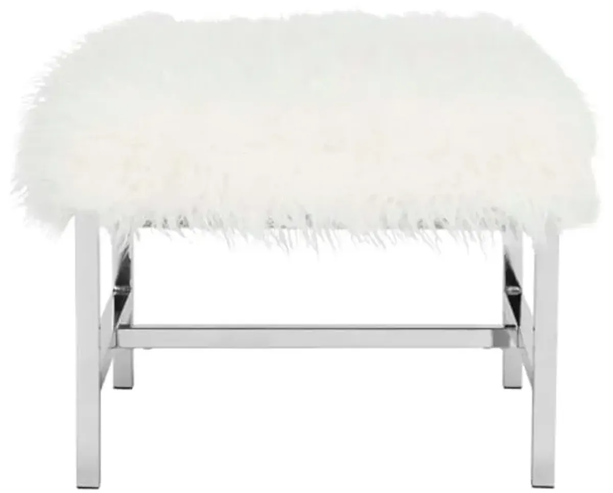 Safavieh Home Collection Horace White Faux Sheepskin and Chrome Square Bench