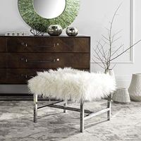 Safavieh Home Collection Horace White Faux Sheepskin and Chrome Square Bench