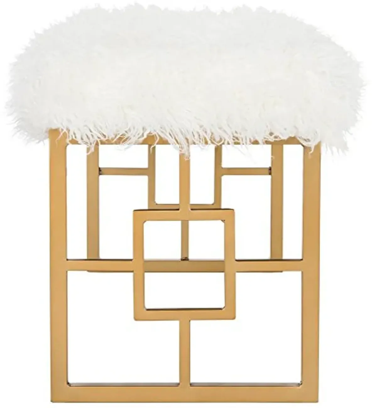 Safavieh Home Collection Mera Glam White Faux Sheepskin and Gold Bench