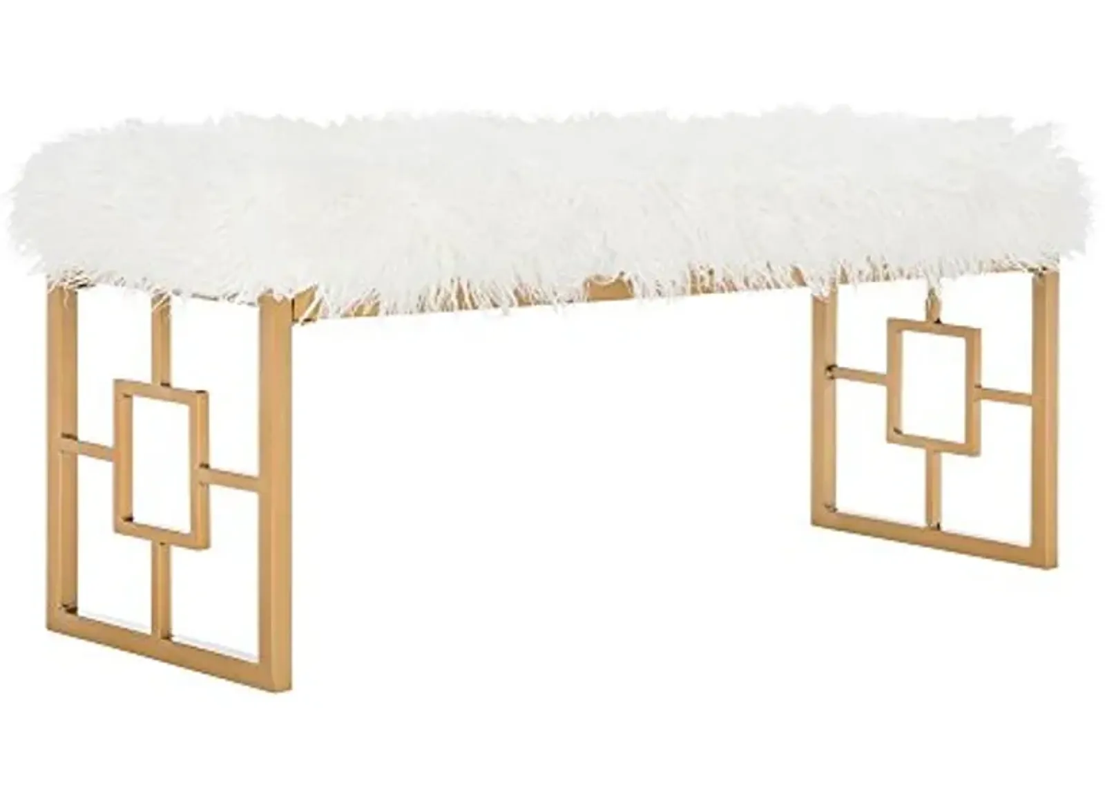 Safavieh Home Collection Mera Glam White Faux Sheepskin and Gold Bench