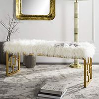 Safavieh Home Collection Mera Glam White Faux Sheepskin and Gold Bench
