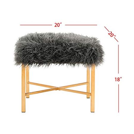 Safavieh Home Collection Horace Grey Faux Sheepskin and Gold Foil Square Bench