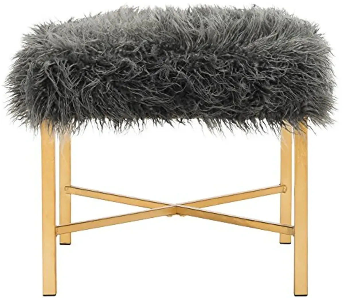 Safavieh Home Collection Horace Grey Faux Sheepskin and Gold Foil Square Bench