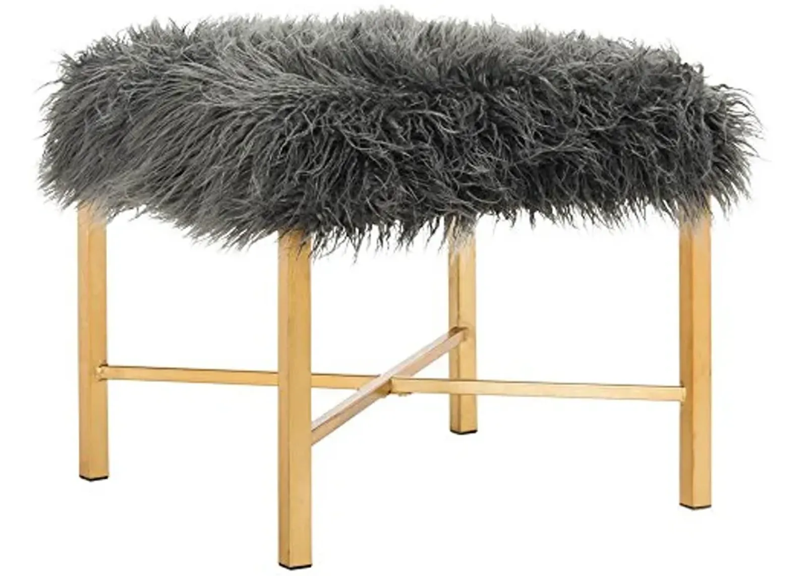 Safavieh Home Collection Horace Grey Faux Sheepskin and Gold Foil Square Bench