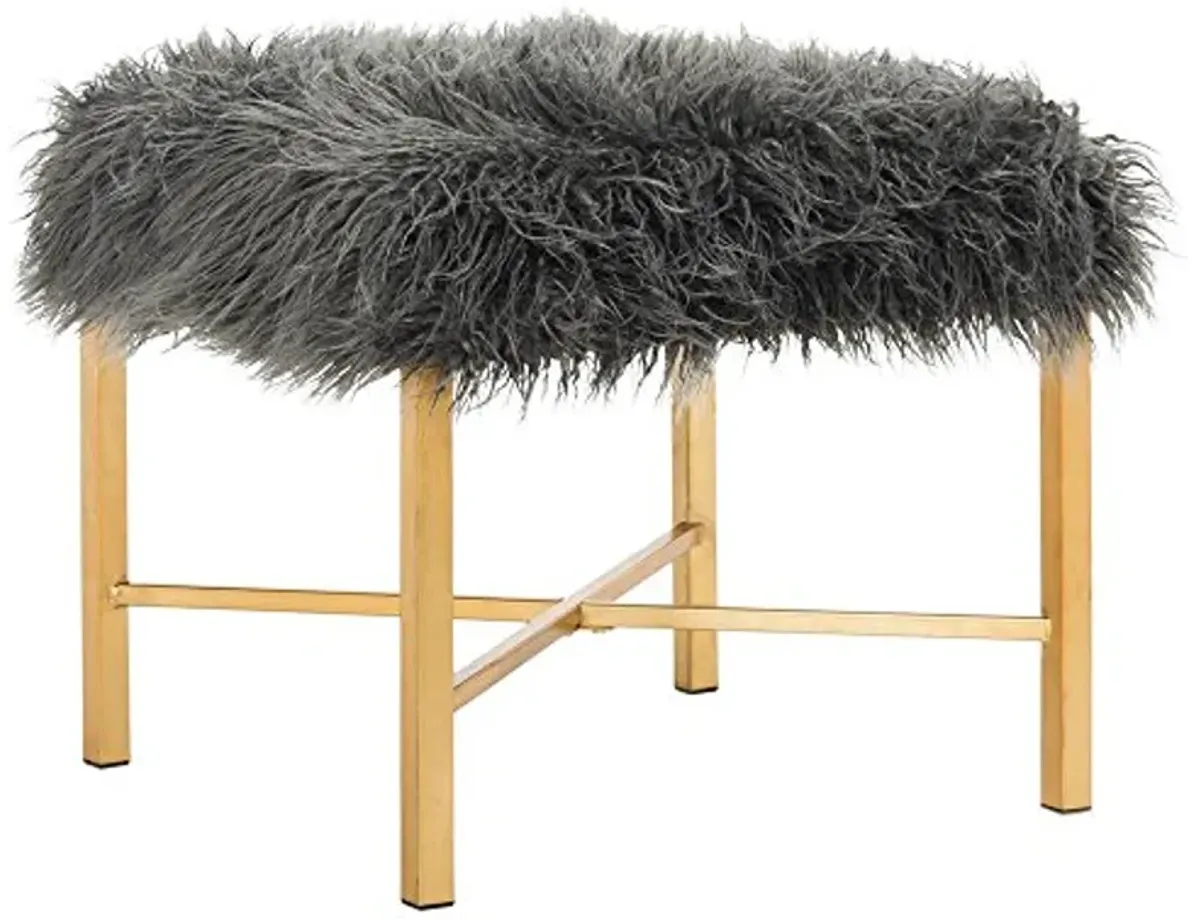 Safavieh Home Collection Horace Grey Faux Sheepskin and Gold Foil Square Bench