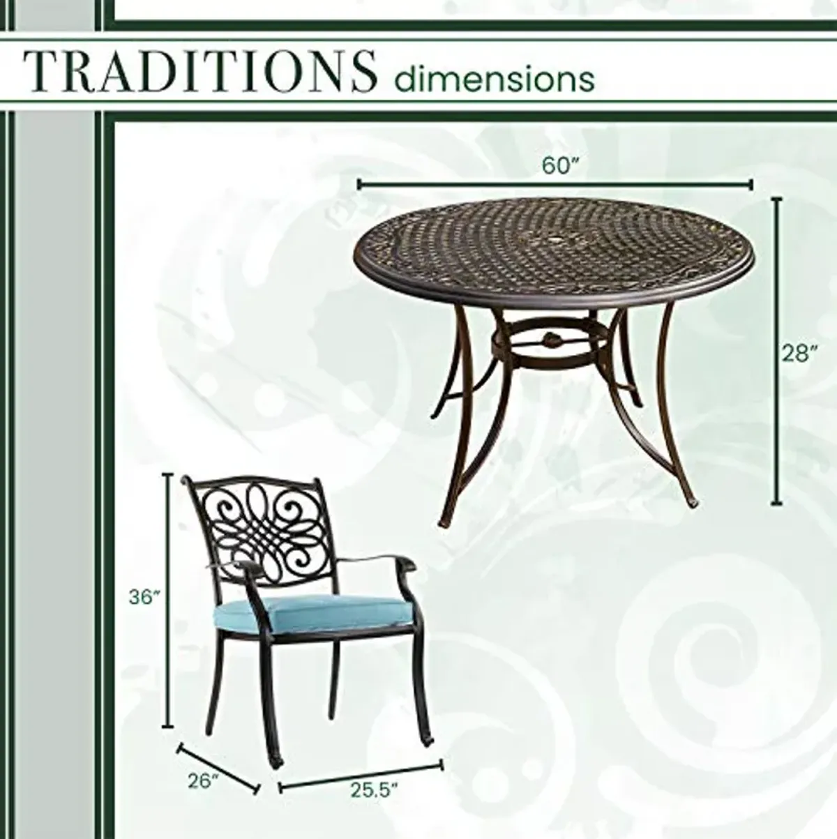 Hanover TRADDN7PCRD-BLU Traditions 7 Piece Six Chairs and a Cast-Top Table Dining Set, 60", Blue Outdoor Furniture