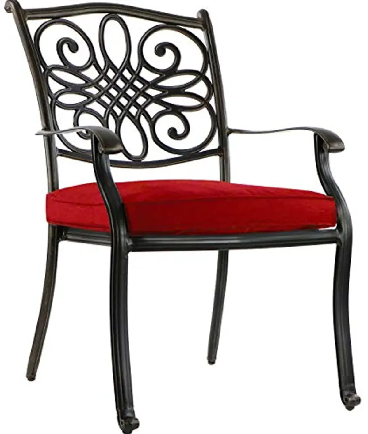 Hanover Red Traditions 7-Piece Outdoor Rust-Resistant Aluminum Table, 4 Elegant Chairs and 2 Rockers Cushions, Patio Dining Set for 6, 7PC SWIVEL & STATIONARY