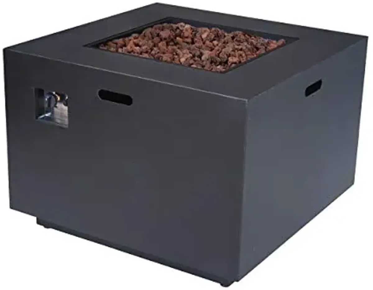 Christopher Knight Home Wellington Outdoor Iron 33" Square Fire Pit - 50,000 BTU, Dark Grey