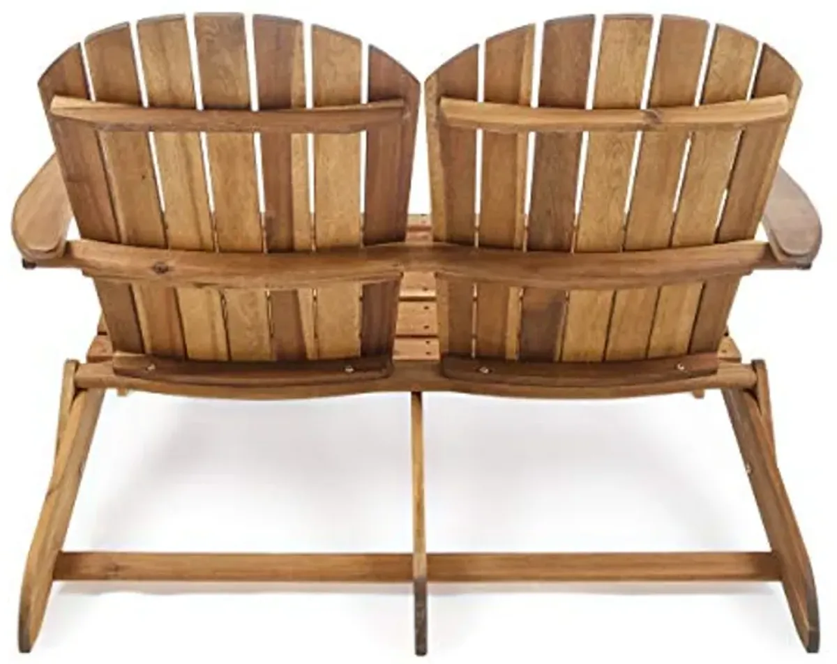 Christopher Knight Home Malibu Outdoor Acacia Wood Adirondack Loveseat, Natural Stained