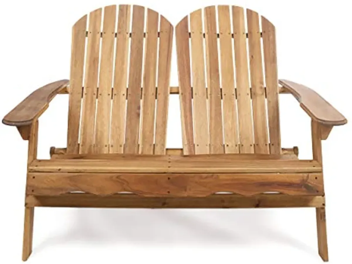 Christopher Knight Home Malibu Outdoor Acacia Wood Adirondack Loveseat, Natural Stained