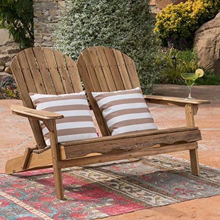Christopher Knight Home Malibu Outdoor Acacia Wood Adirondack Loveseat, Natural Stained