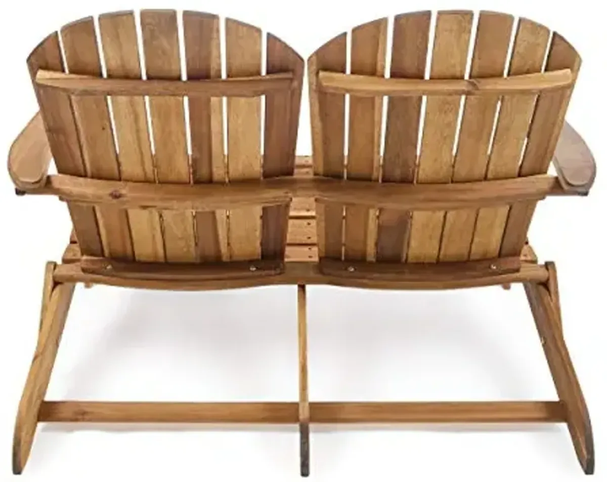 Christopher Knight Home Malibu Outdoor Acacia Wood Adirondack Loveseat, Natural Stained