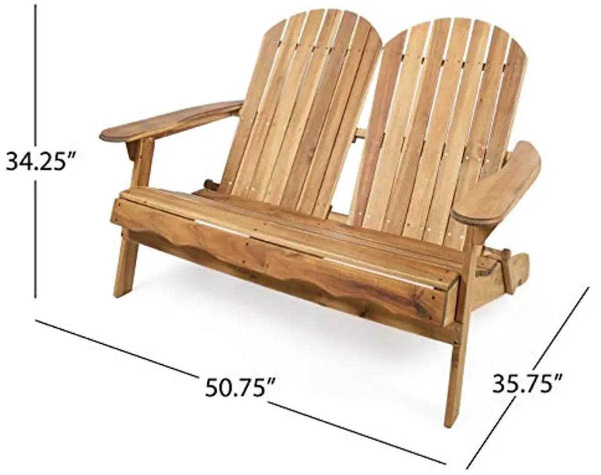 Christopher Knight Home Malibu Outdoor Acacia Wood Adirondack Loveseat, Natural Stained