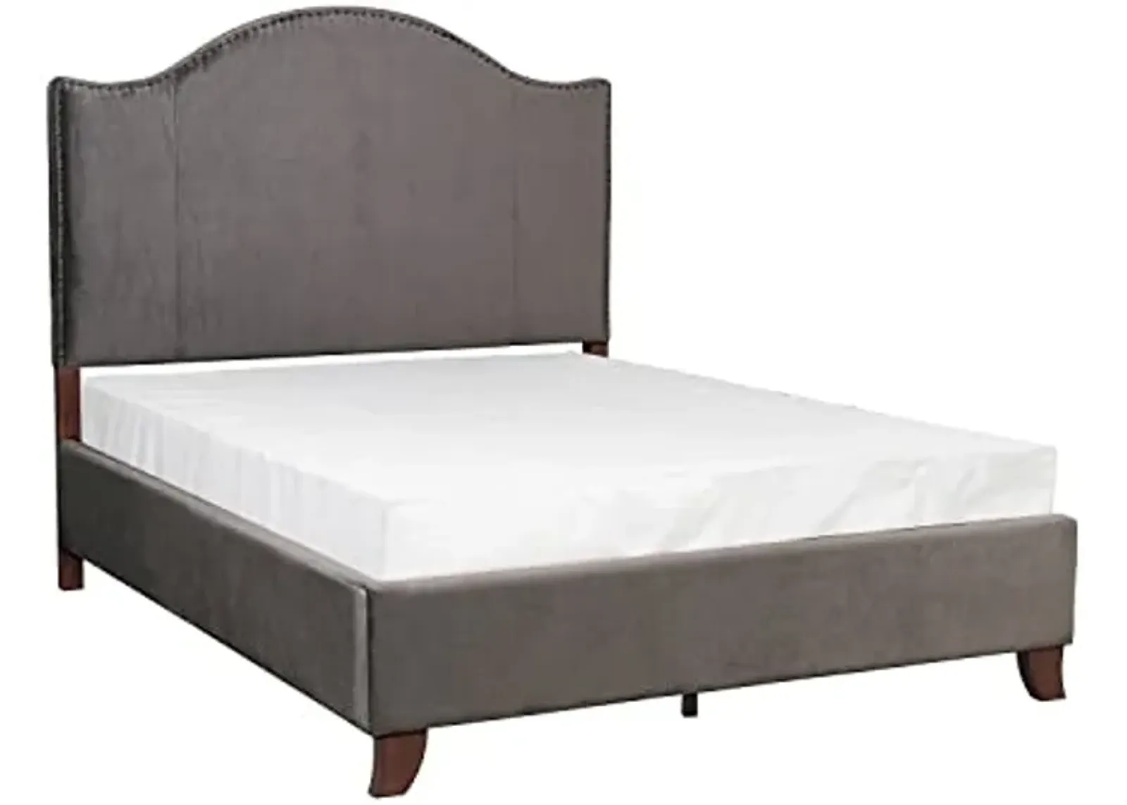 Lexicon Queen Bed Frame with Headboard, Traditional Bed Frame Queen Size, Velvet Upholstered Bed Frame with Nailhead Trim On Camelback Headboard, Box Spring Required, Easy Assembly, Gray