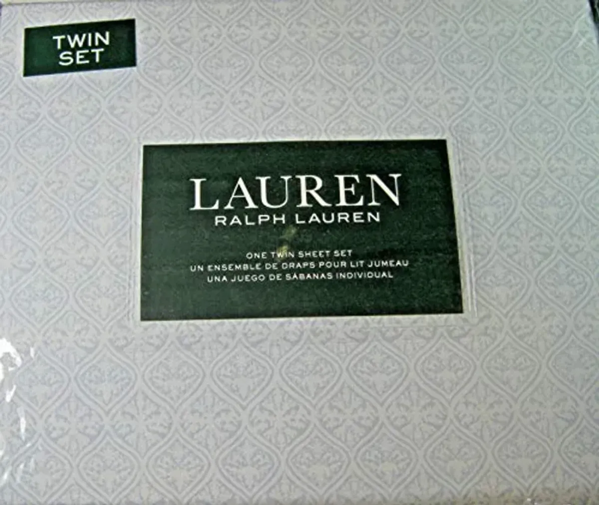 Lauren Ralph Lauren Twin Size Medallion Print Sheet Set Light Blue and White Cotton