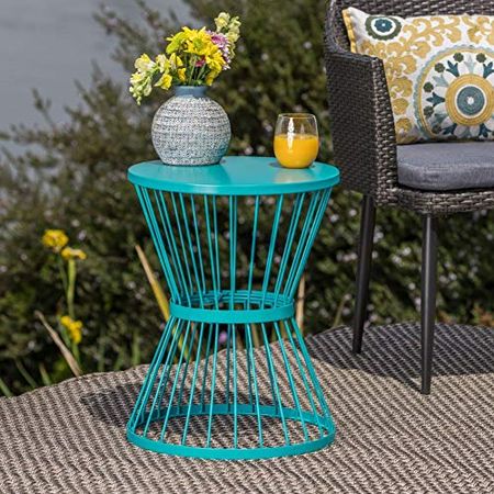 Christopher Knight Home Lassen Outdoor 16" Iron Side Table, Matte Teal