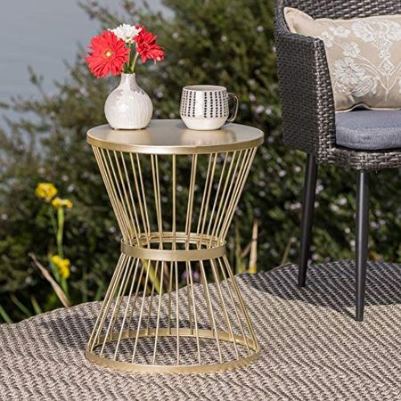 Christopher Knight Home Lassen Outdoor 16" Iron Side Table, Matte Gold