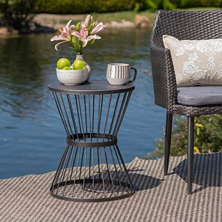 Christopher Knight Home Lassen Outdoor 16" Iron Side Table, Matte Black