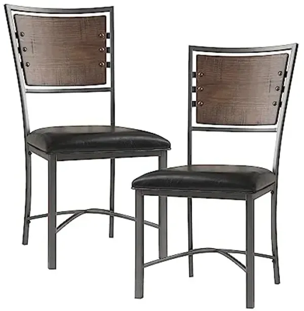 Homelegance Dining Chairs Set of 2, Faux Leather Padded Seat Dining Chair for Kitchen, Wooden Back, Gray Metal Frame, Easy Assembly, Burnished Brown