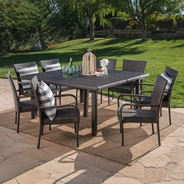 Christopher Knight Home Fiona Outdoor Stacking Wicker Square Dining Set, 9-Pcs Set, Multibrown