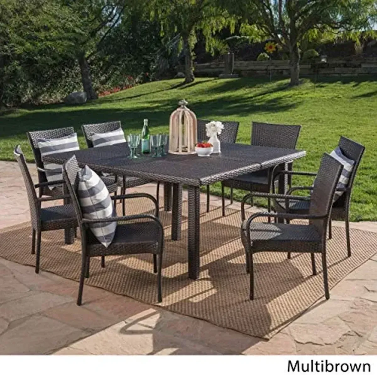 Christopher Knight Home Fiona Outdoor Stacking Wicker Square Dining Set, 9-Pcs Set, Multibrown