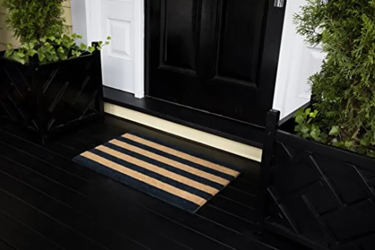 Erin Gates by Momeni Park Stripe Black Hand Woven Natural Coir Doormat 1'6" X 2'6"