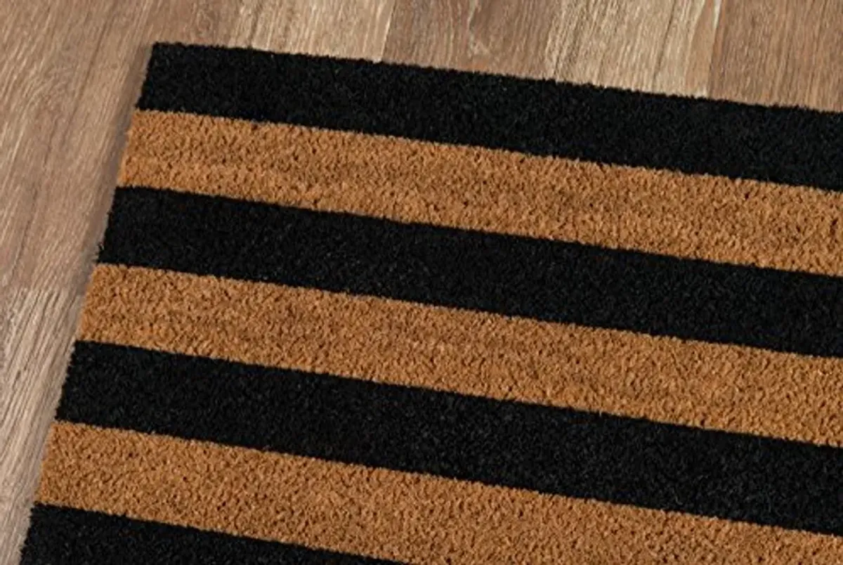 Erin Gates by Momeni Park Stripe Black Hand Woven Natural Coir Doormat 1'6" X 2'6"