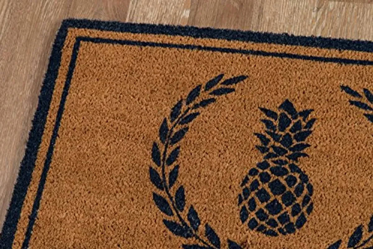 Erin Gates by Momeni Park Pineapple Navy Hand Woven Natural Coir Doormat 1'6" X 2'6"