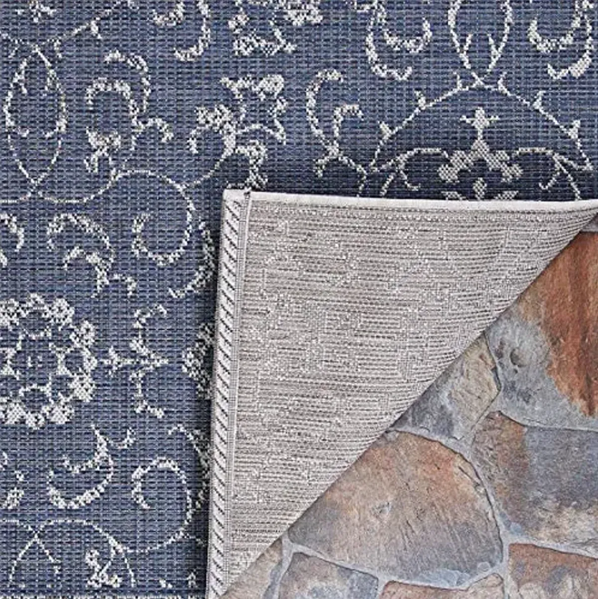 Couristan Monte Carlo Outdoor Area Rug - Summer Vines 2'3" X 11'9" Runner in Navy and Ivory Color, Hose Washable, Pet Friendly, Patio and Home Decor