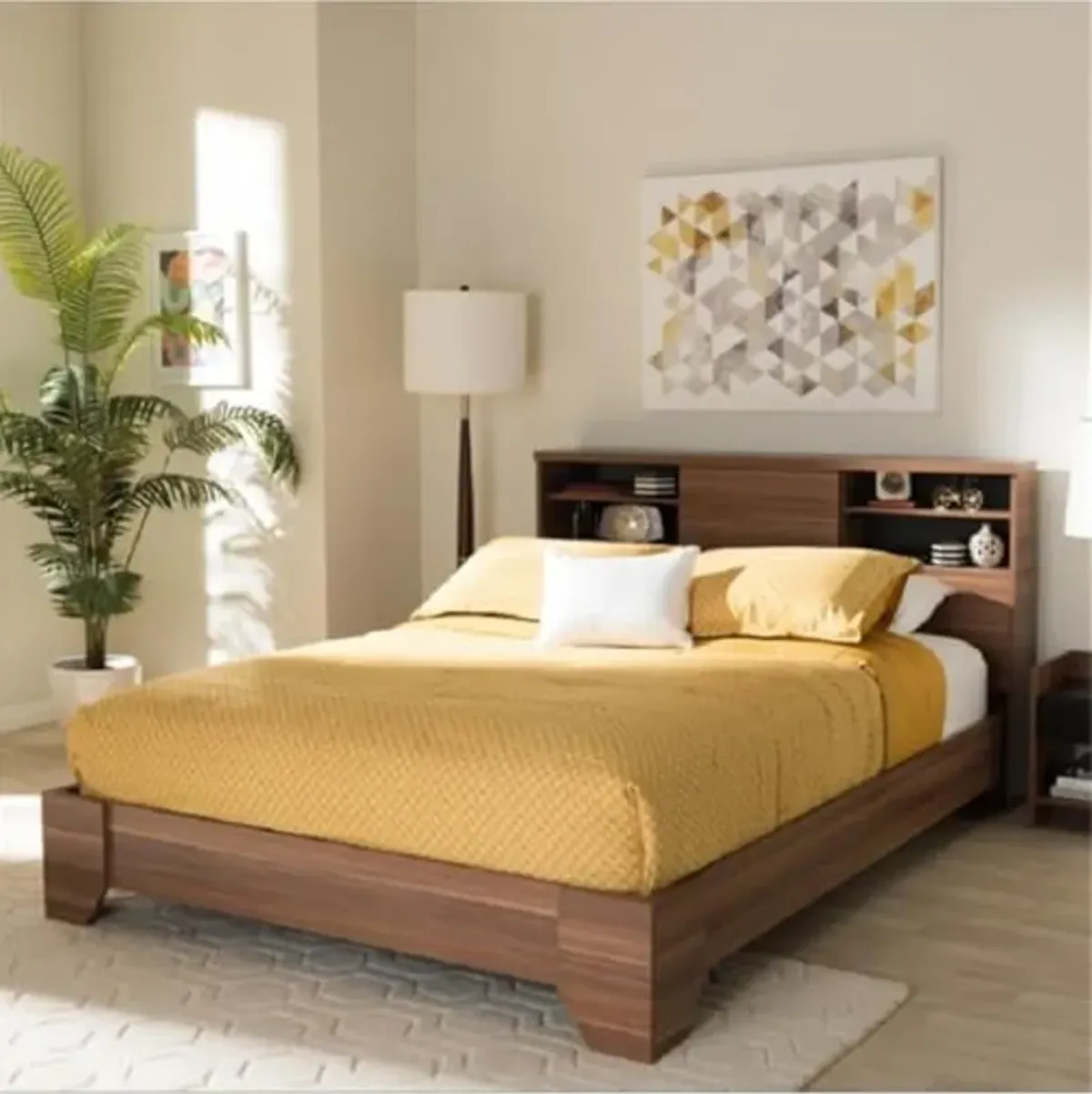 Baxton Studio Vanda Modern and Contemporary Two-Tone Walnut and Black Wood Queen Size Platform Bed