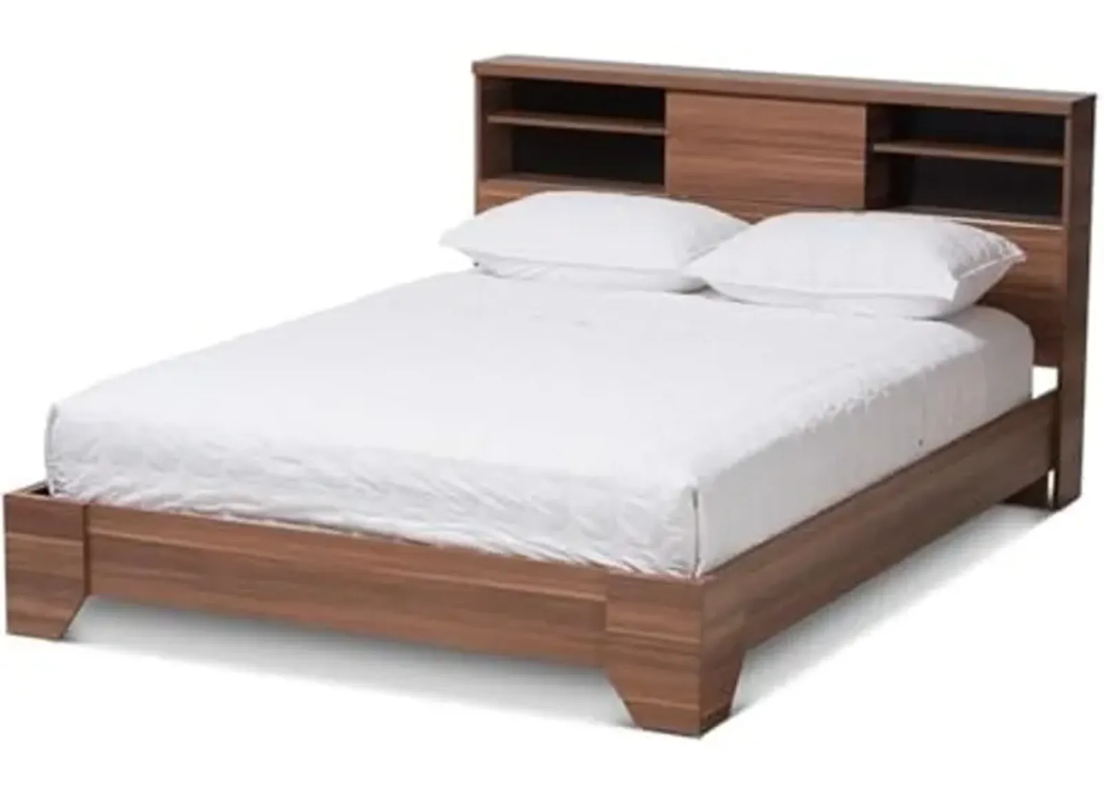 Baxton Studio Vanda Modern and Contemporary Two-Tone Walnut and Black Wood Queen Size Platform Bed