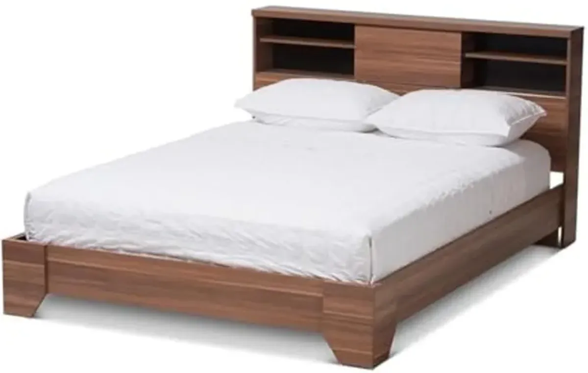 Baxton Studio Vanda Modern and Contemporary Two-Tone Walnut and Black Wood Queen Size Platform Bed