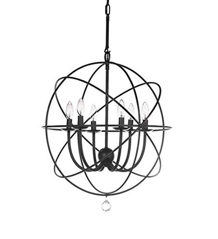 SAFAVIEH Lighting Collection Evie Modern Contemporary Farmhouse Industrial Retro Black Orb 22-inch 6-light Adjustable Round Chandelier Light Fixture (LED Bulbs Included)