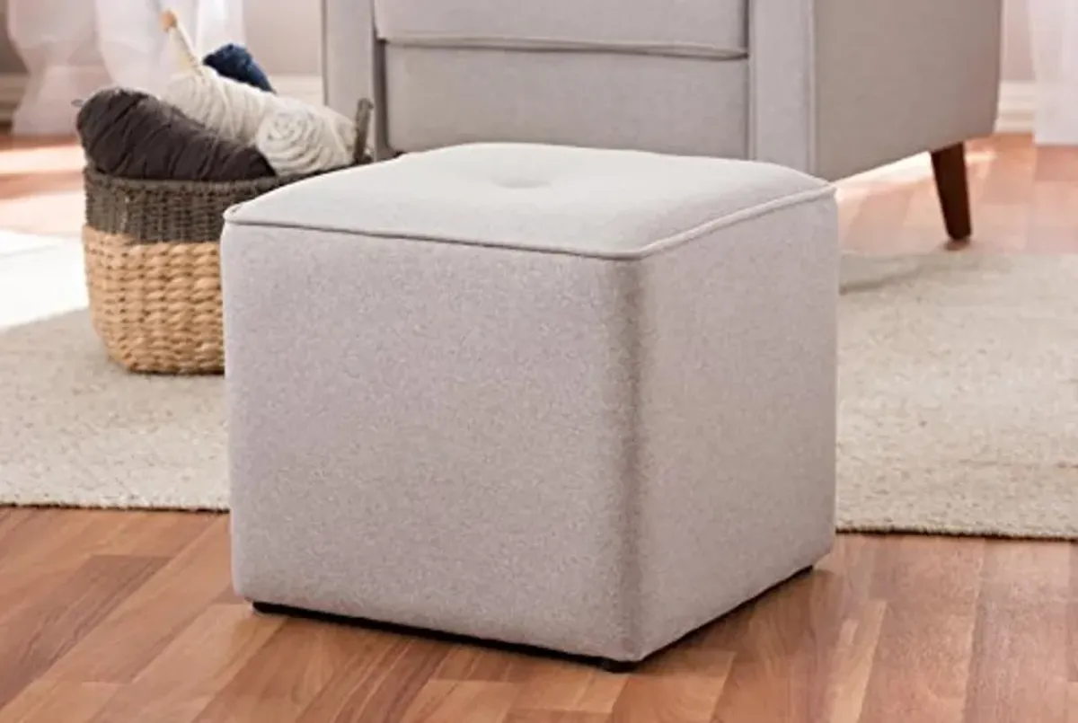 Baxton Studio Catalina Modern And Contemporary Fabric Upholstered Ottoman, Light Grey