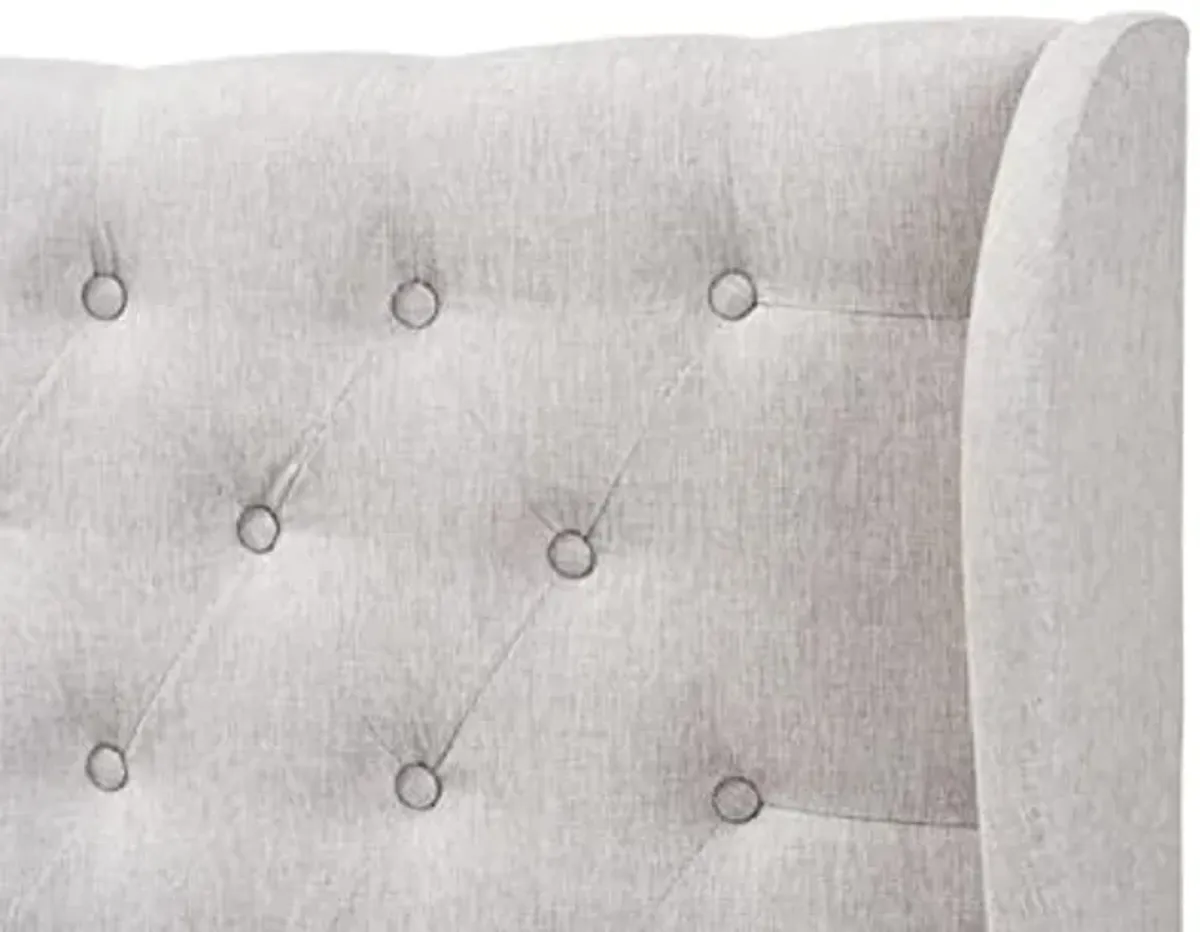 Baxton Studio Cadence Modern and Contemporary Greyish Beige Fabric Button-Tufted Queen Size Winged Headboard