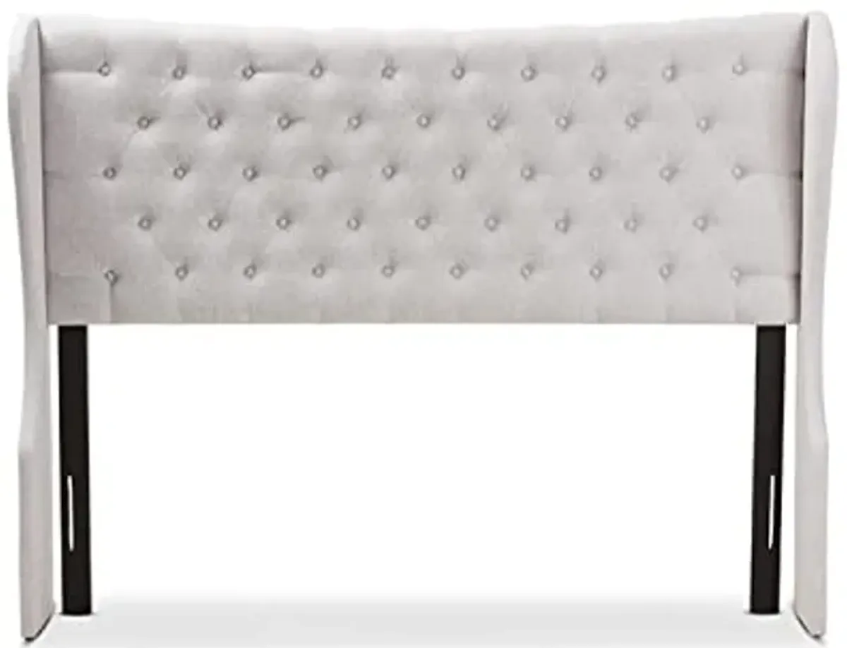 Baxton Studio Cadence Modern and Contemporary Greyish Beige Fabric Button-Tufted Queen Size Winged Headboard