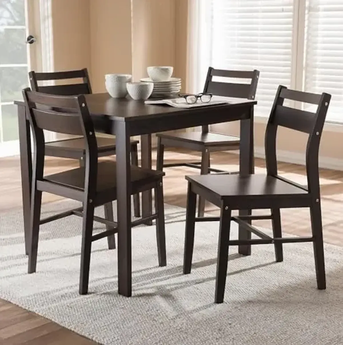 Baxton Studio Lovy 31.5-inch W Dining Set, Espresso Brown, 5-Piece