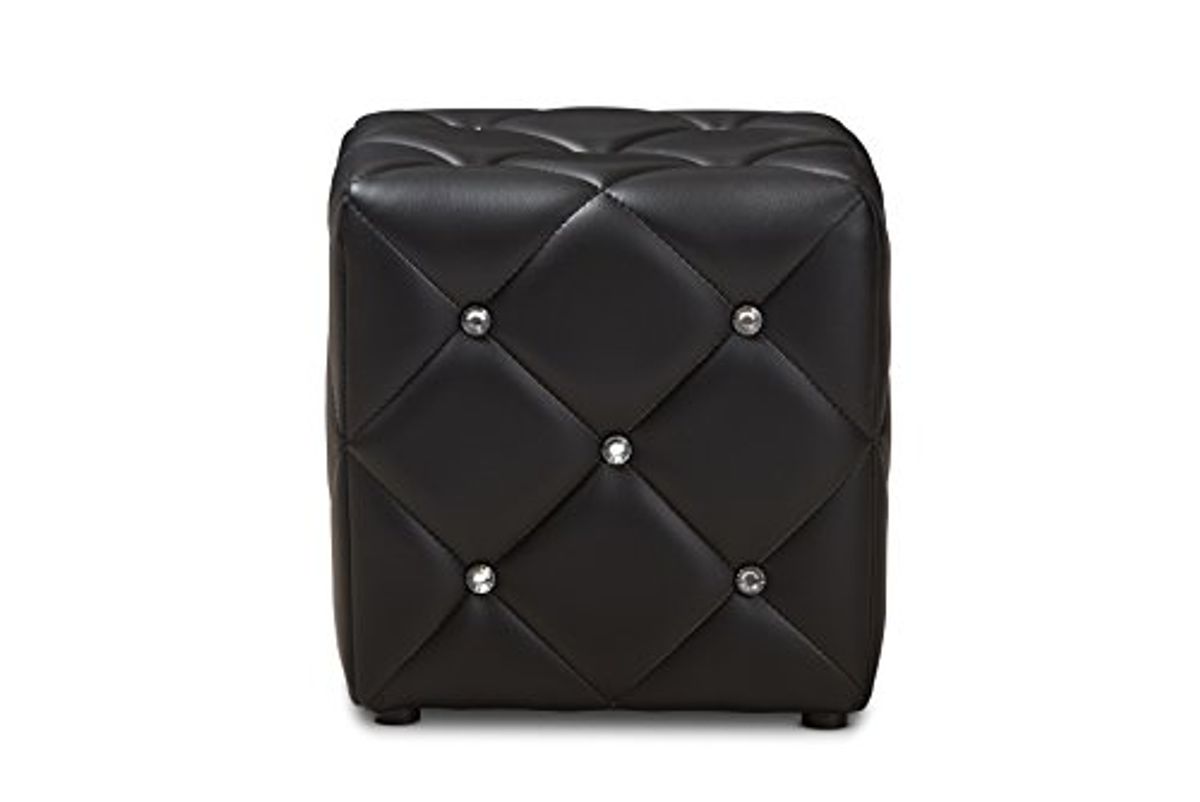 Baxton Studio Anabelle Modern and Contemporary Black Faux Leather Upholstered Ottoman