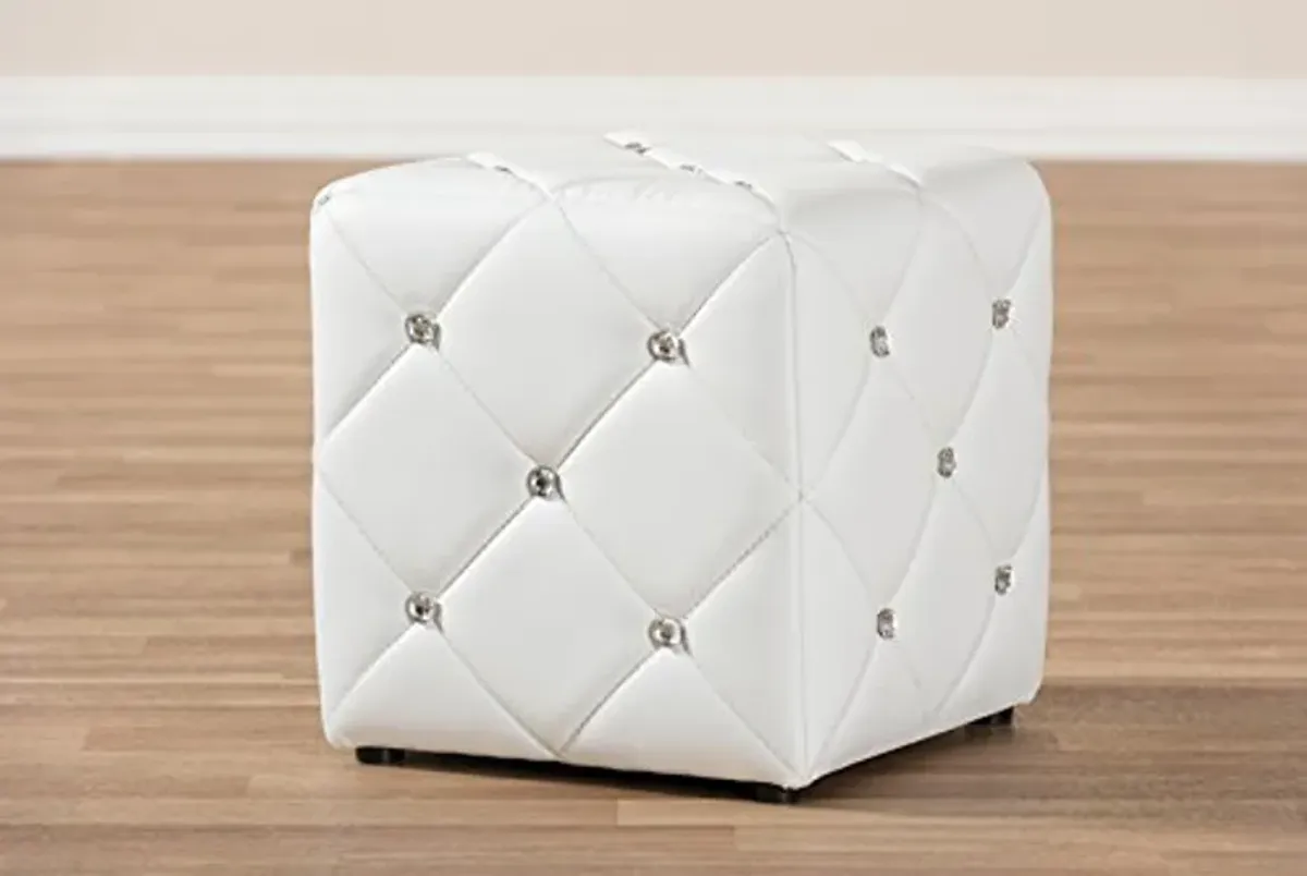 Baxton Studio Anabelle Modern and Contemporary Faux Leather Upholstered Ottoman, White