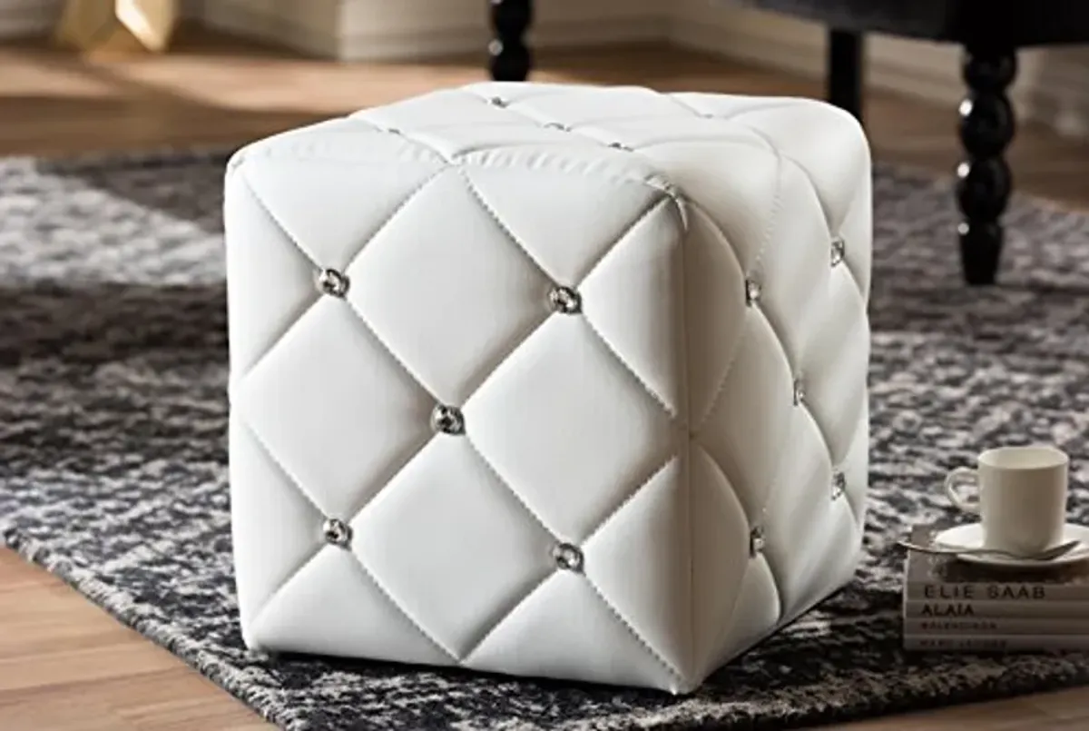 Baxton Studio Anabelle Modern and Contemporary Faux Leather Upholstered Ottoman, White