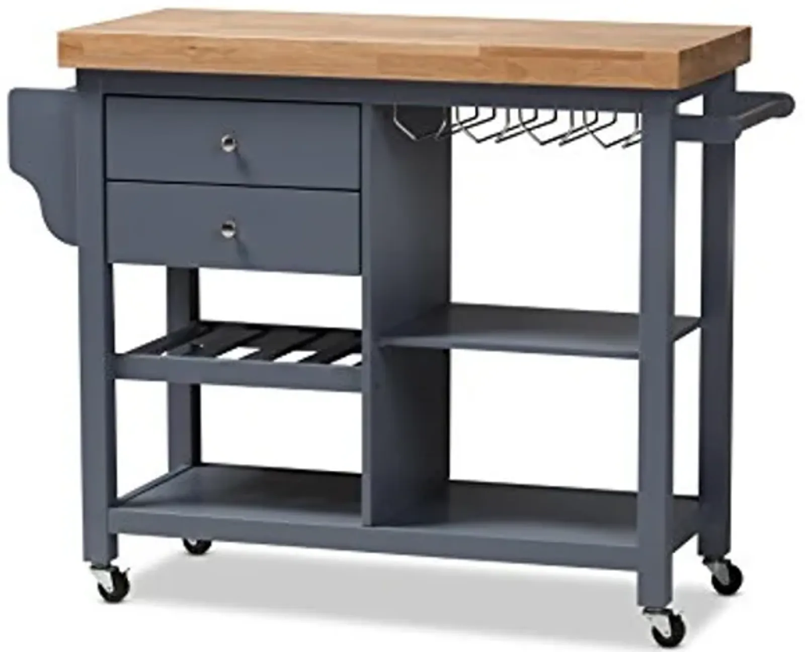 Baxton Studio Sunderland Coastal And Farmhouse Grey Wood Kitchen Cart, Natural