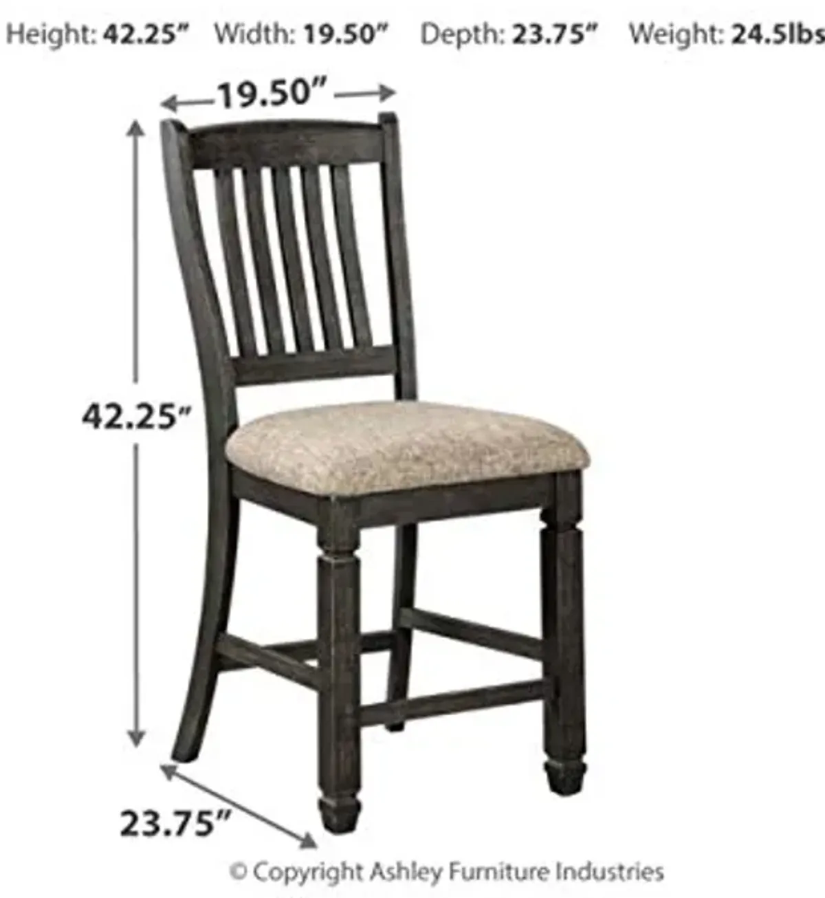 Signature Design by Ashley Tyler Creek Farmhouse 24.38" Counter Height Upholstered Barstool, Set of 2, Almost Black